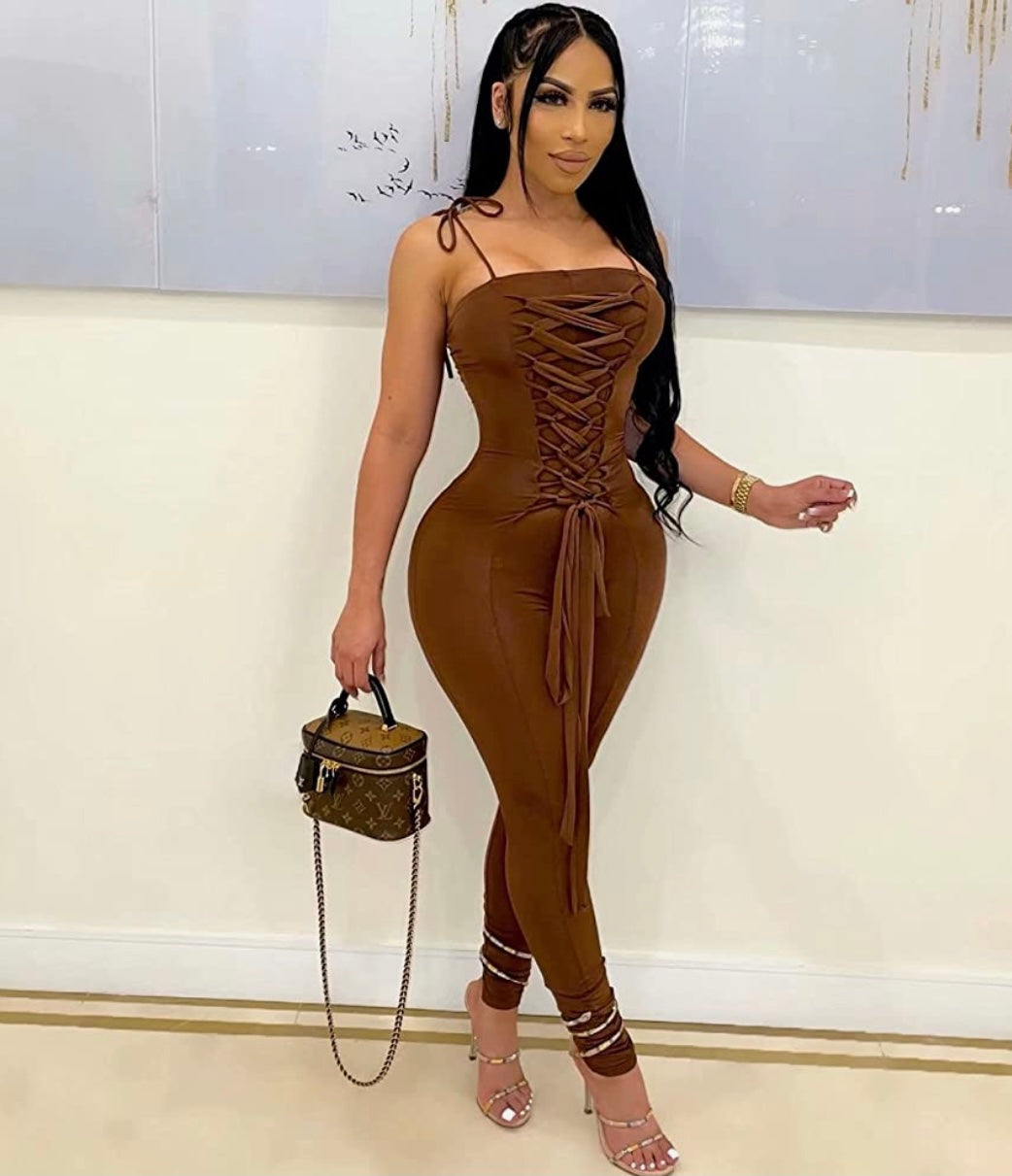 Bria brown bandage jumpsuit